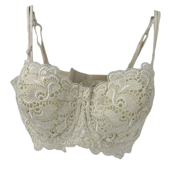 Victorias Secret Bra Vintage 90s Lace Balconette Size 34D Ivory White Underwired - Picture 1 of 11